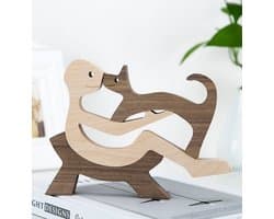 Houten beeldje - Natuurlijk hout - Beeld - Decoratief - Hout - Man - Hond – Stoel - A03