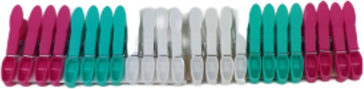 Wasknijpers - Roze / Turquoise / Wit - Kunststof - 7 x 1 x 3 cm - 24 stuks - Stevige Wasknijpers — afbeelding 1