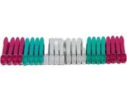 Wasknijpers - Roze / Turquoise / Wit - Kunststof - 7 x 1 x 3 cm - 24 stuks - Stevige Wasknijpers