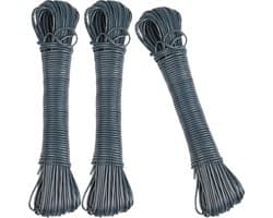 Urban Living Waslijn - 3x - 20 meter - PVC - donker grijs - drooglijn / waslijndraad - wasgoed ophangen
