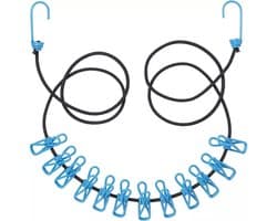 Benson Draagbare elastische waslijn - 1,9 m tot 3,2 m - 12 knijpers - zwart en blauw — afbeelding 1