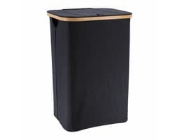Tendance Wasmand met deksel - bamboe hout - 70L - zwart - 60 x 40 x 30 cm - was sorteren