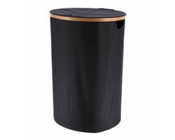 Tendance Wasmand met deksel - rond - bamboe hout - 70L - zwart - 60 x 40 cm - was sorteren