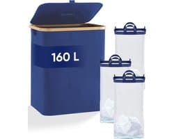 DARI. - Wasmand 3 vakken - Wassorteerder - 160L - met 3 uitneembare zakken - wasmand - blauw - knopen — afbeelding 1