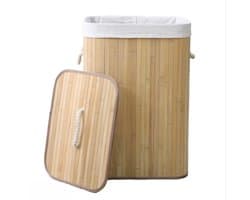 Ceruzo Bamboe Wasmand met Deksel - 72L - Bamboe - Binnenzak Wasbaar - Wassorteerder - Handvaten-Naturel — afbeelding 1