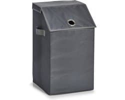 Zeller Wasmand - antraciet - met deksel - polyester - 34 x 34 x 60 cm - Wasgoedmanden