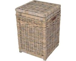 Wasmand - Vierkant - Met deksel - 40x40xH65 - Riet - Rotan