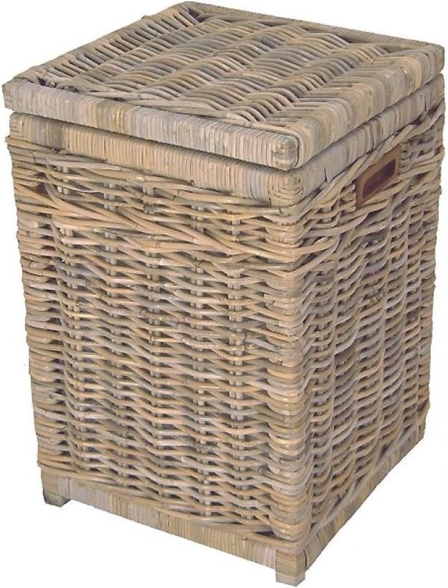 Wasmand - Vierkant - Met deksel - 40x40xH65 - Riet - Rotan — afbeelding 1