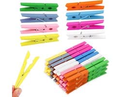 Kleurige houten wasknijpers - 50 stuks van 7,2 cm - Ideaal voor foto's en knutselprojecten
