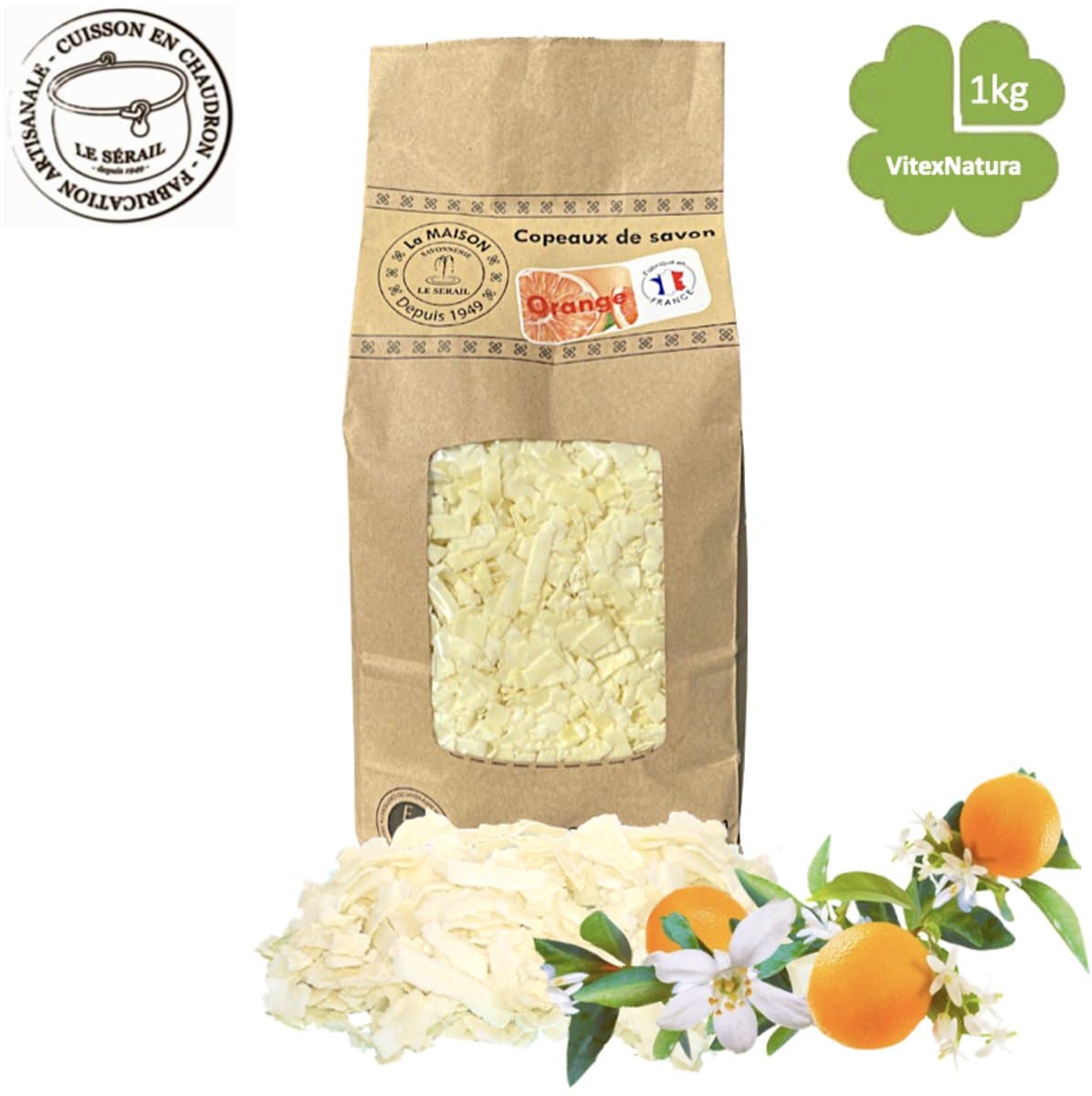 Marseille zeepvlokken sinaasappelbloesem | 1 kg | Ecologisch en Milieuvriendelijk | Le Serail | Multifunctioneel | Puur natuur — afbeelding 1