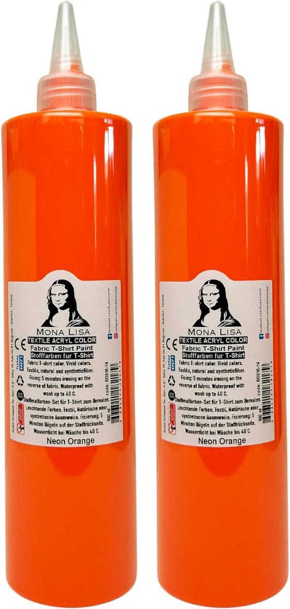 Südor Textielverf 1000 ml, neon oranje.Wasbestendige textielverf voor lichte stoffen. Wasmachinebestendig, wasbestendig. Fixatie door strijken (2 x 500 ml) — afbeelding 1