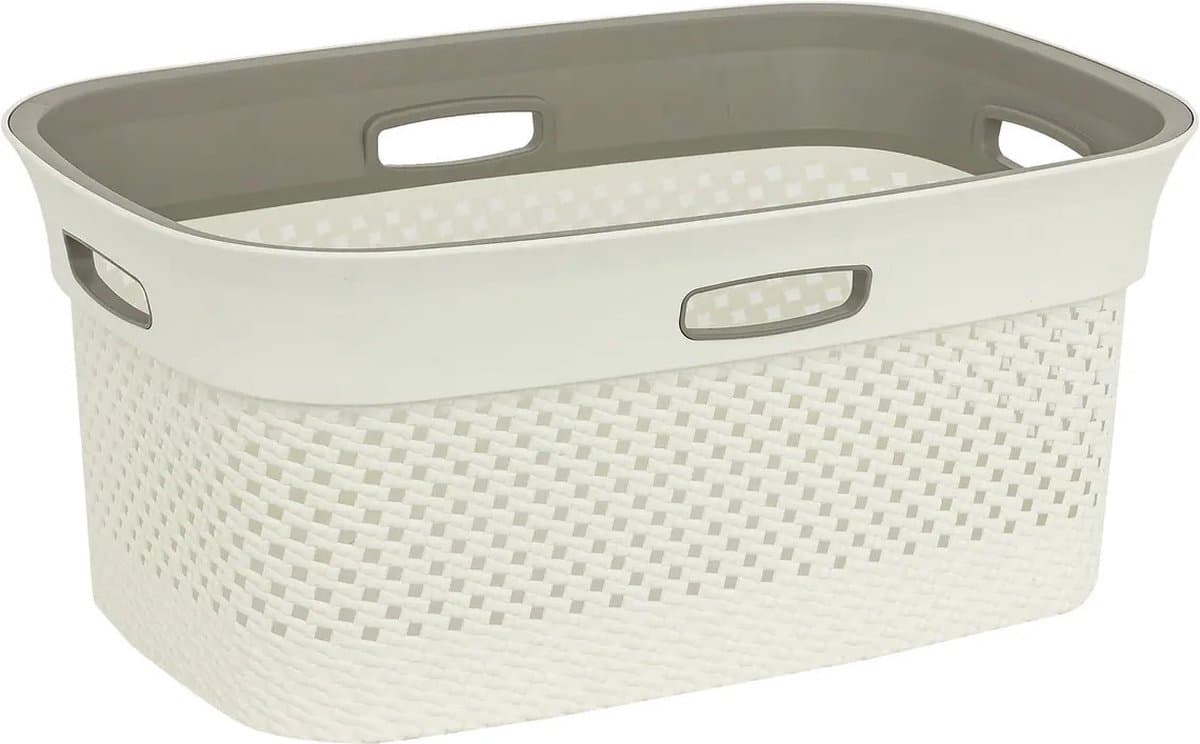 5Five Wasmand van rotan gevlochten - gebroken wit - kunststof - 45 liter - 59 x 39 x 27 cm - wasgoed manden — afbeelding 1