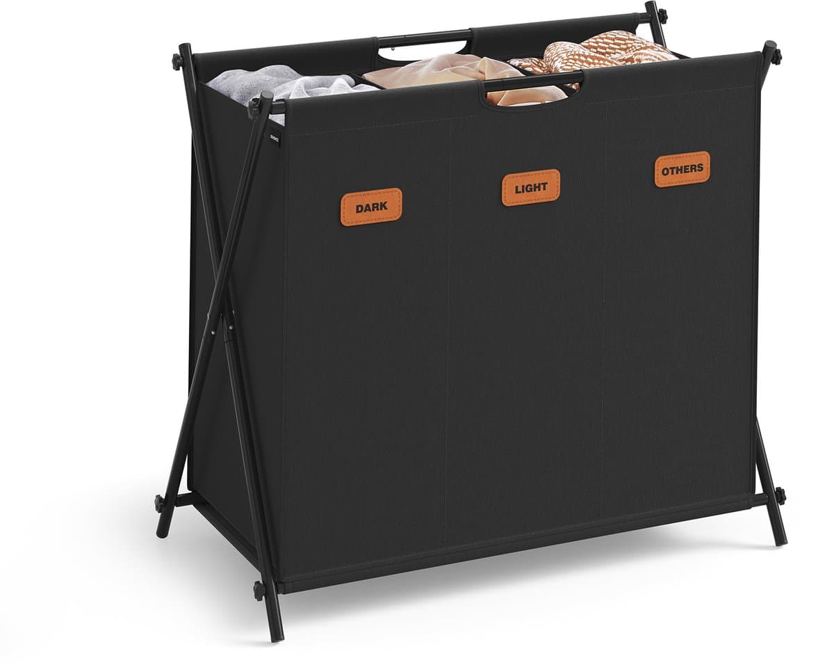 SONGMICS - Wasmand - Wassorteerder - 3 Vakken - Opvouwbaar - Labels - Wasruimte Slaapkamer - 135L — afbeelding 1