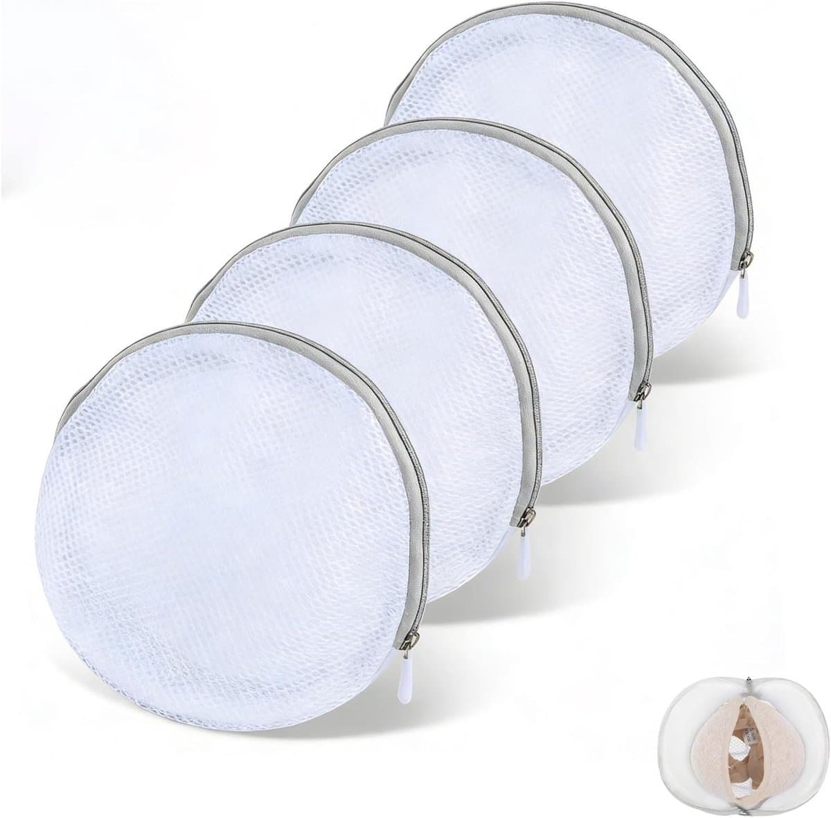 Pakket van 4 kledingfillets voor bh en onderkleding, halfronde zakken 18x16 cm, beschermen de gevoelige kleding voor de wasmachine — afbeelding 1