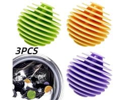 3 stuks-Wasballen - Droogballen - Wasverzorgingsballen - Anti-klit - Wasaccessoires - Geschikt voor het reinigen van kleding, dekens en lakens - Groen - Geel - Paars - 5,2*5,2 cm — afbeelding 1