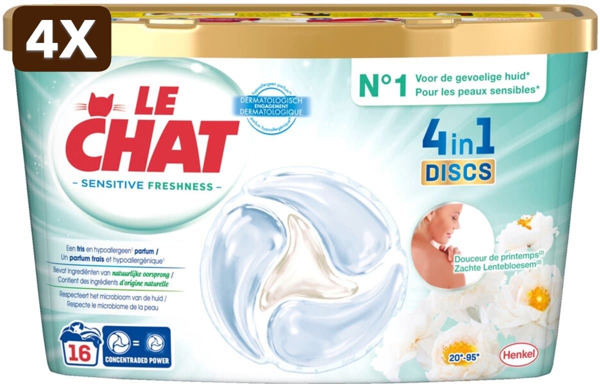 4 x Le Chat Wascapsules Sensitive Zachte Lentebloesem 16 wasbeurten - 16 stuks — afbeelding 1