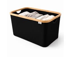 Vellano Opvouwbare Wasmand 45L – Zwart – Wasmand met Bamboe Rand – Inklapbare Wasbox met Handgrepen – Heupwasmand – Opbergmand — afbeelding 1