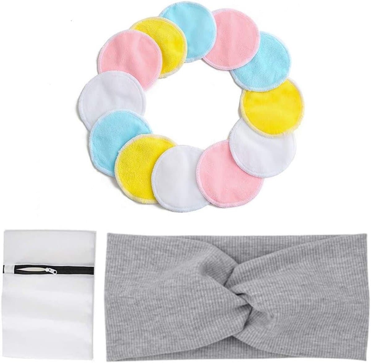 Herbruikbare Make-up Verwijder Pads - 12 Stuks, Zachte Katoenen Doekjes met Waszak, Geschikt voor Gezicht, Ogen en Lippen, Ideaal voor Dames en Heren — afbeelding 1
