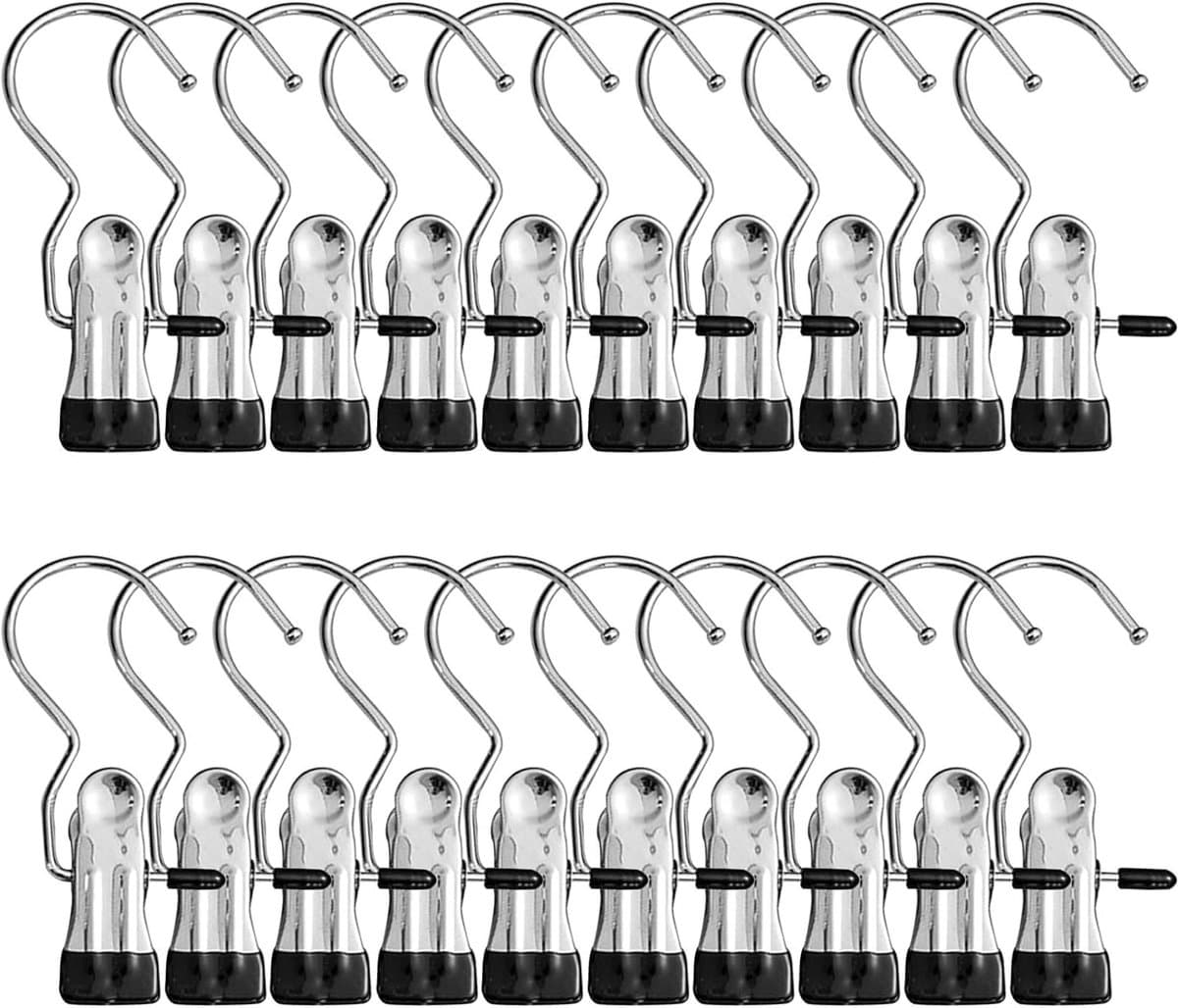 Set van 20 Kledingknijpers - Draagbare Kledingclips met 360° Beweging voor Broeken, Schoenen en Handdoeken - Sterke Metalen Haken met Tangen — afbeelding 1