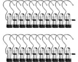 Set van 20 Kledingknijpers - Draagbare Kledingclips met 360° Beweging voor Broeken, Schoenen en Handdoeken - Sterke Metalen Haken met Tangen