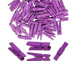 Mini Houten Clips - Kleine Knijpers - Decoratie en Organisatie - Natuurlijke Houtconstructie - 100 Stuks - Paars