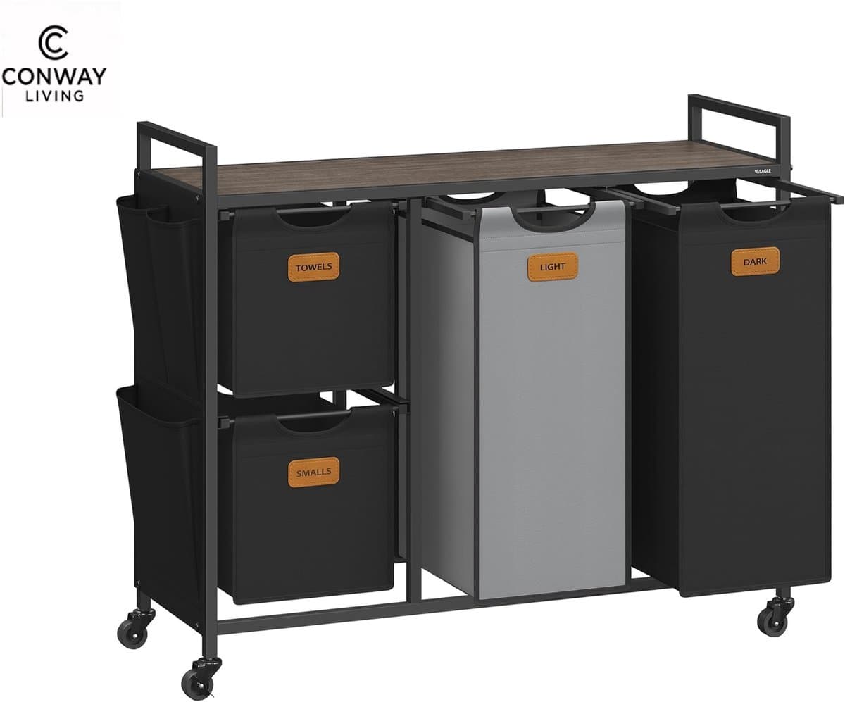 Conway Living - Wasmanden 3 vakken - 3x38 L - 92 x 33 x 72 cm - Wassorteerder - Wasmand Grijs — afbeelding 1