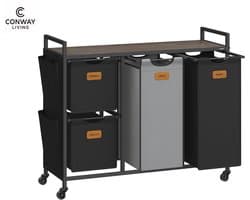 Conway Living - Wasmanden 3 vakken - 3x38 L - 92 x 33 x 72 cm - Wassorteerder - Wasmand Grijs