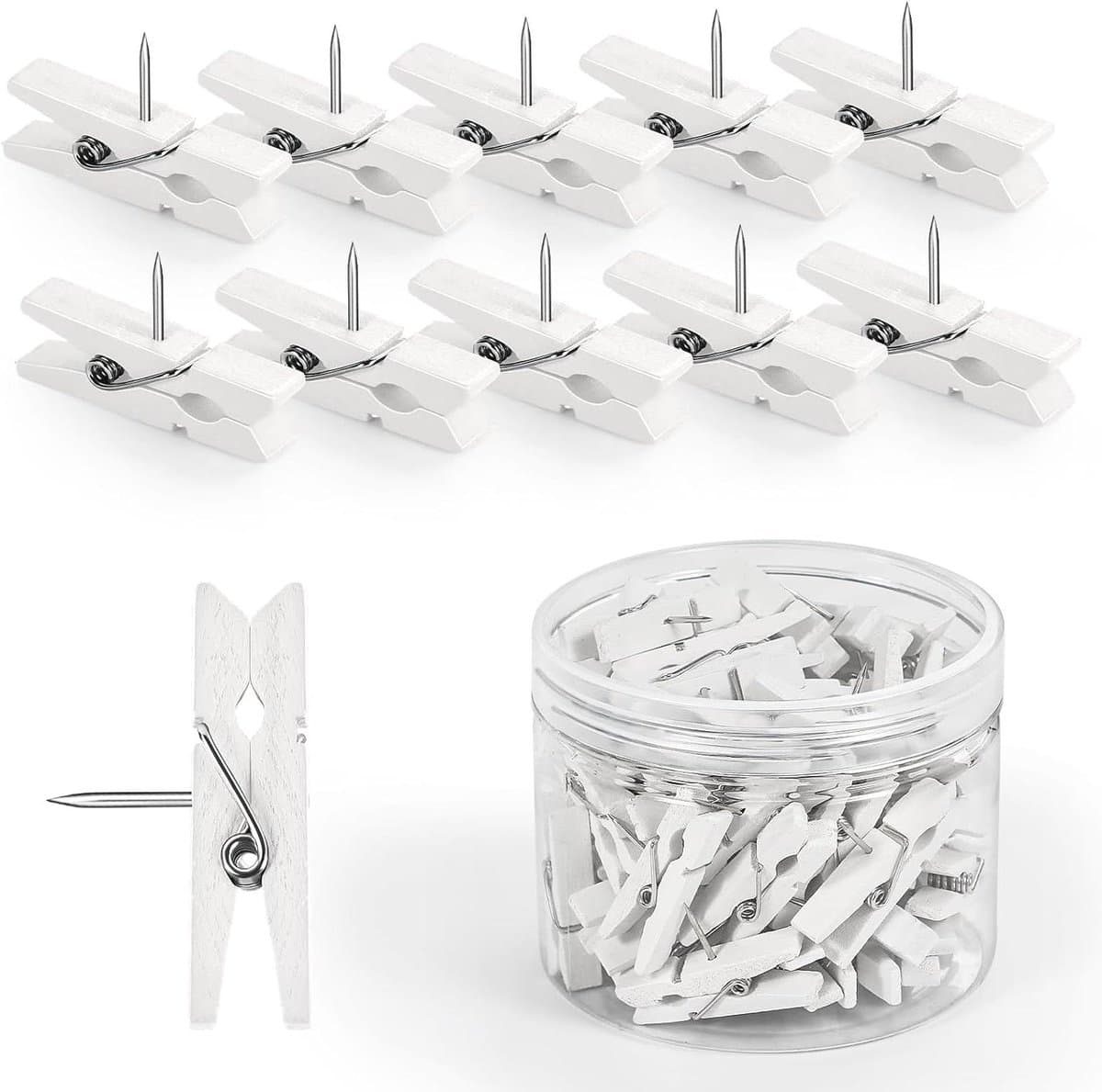 Houten Duimspelden - Prikbord Clips - Foto's Ophangen - Geen Gaten Nodig - 50 Stuks - Wit — afbeelding 1