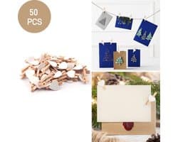 50 stuks - Hartvormige wasknijpers - Houten hartvormige wasknijpers - Houten fotopaperclips - Decoratieve clips - Hobbyclips - Wit - 3 cm - Voor het ophangen van papieren foto's en bruiloftsdecoraties