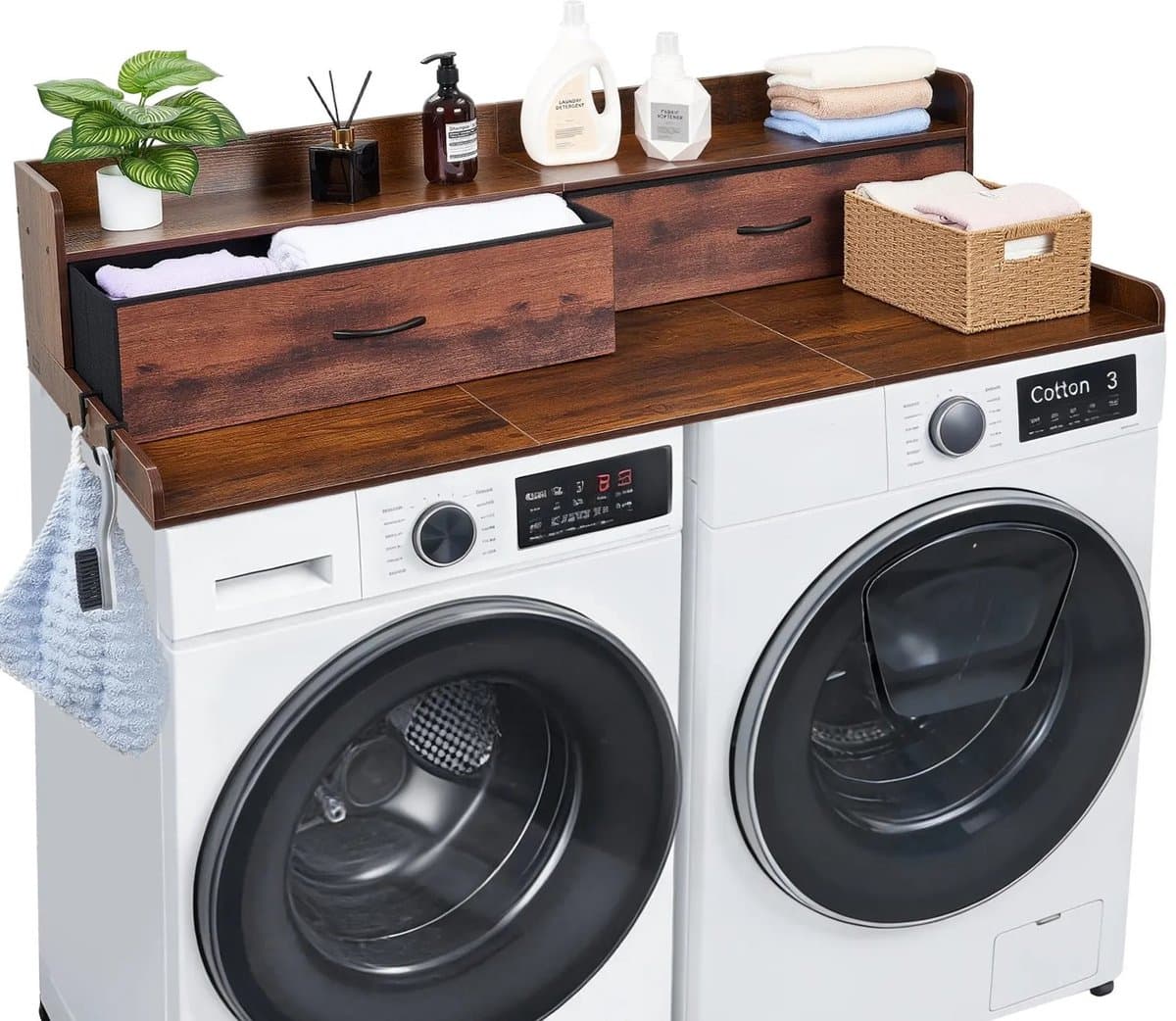 Lifero Wasdroger Werkblad - Aanrecht Wasruimte - Wasmachine Ombouwmeubel - Bruin met Lade en 2-laags Planken - Afdekplaat Ombouw — afbeelding 1