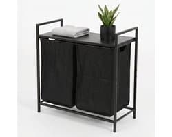 Lomera Wasmand met 2 Vakken - Wassorteerder - Dubbele Wasmand - Uitschuifbaar met Plank - Uitneembare Waszakken - Wasgoedsorteerder - Metalen Frame - Wasmand Kast - Laundry Basket - Wasmand Sorteerfunctie - Zwart