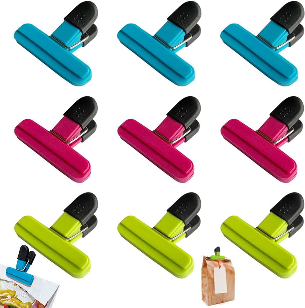 Voedselclips voor keuken - 9 stuks - verschillende kleuren - kunststof — afbeelding 1