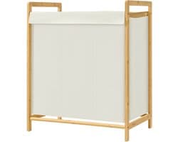 SONGMICS RLH103WD01 - Wasmand met 3 Vakken - Bamboe Frame - Afneembare en Versterkte Deksel - 150L Inhoud