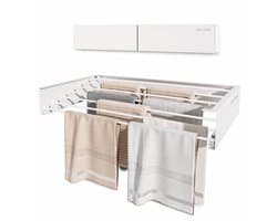 Vellano Wanddroogrek Inklapbaar – Premium Wasrek Muur 100 cm – 5 m Drooglengte – Stevig & Ruimtebesparend – Incl. Boormal & Bevestigingsset – wit