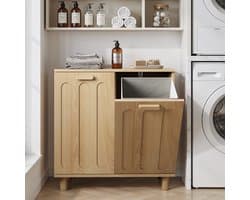 Pugsdrly Kantelbare wasmand met uitneembare wasmand, verborgen wasmand, opbergkast voor de badkamer, vrijstaande opbergrek voor thuis, eikenkleur