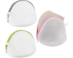 Waszakjes - 3 Stuks - Waszakken Met Rits - Bescherm Je Wasgoed En Wasmachine - Waszak - Wasnetten - Halfronde Wasmachinetas - Ondergoed - Beha - Herbruikbare Mesh-Waszak - Delicaat Wasgoed - 17x15 Cm - Roze+Groen+Grijs