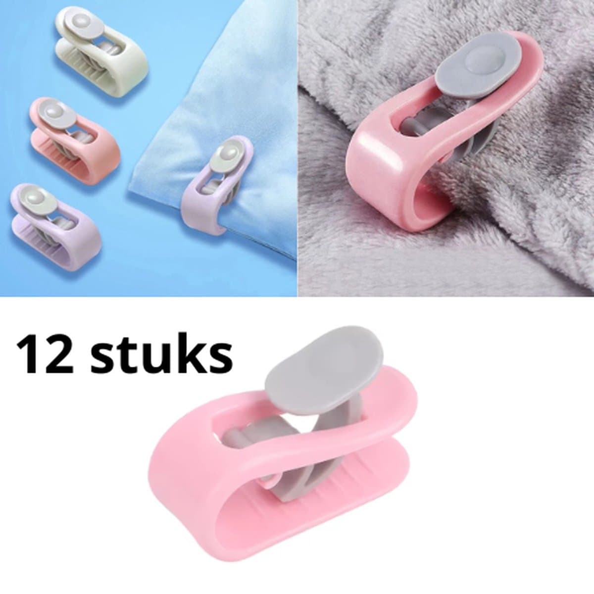 Dekbedclips - Dekbed Klemmen - Dekbed Clips - 12 STUKS - Knijpers - Laken - Deken - Roze — afbeelding 1