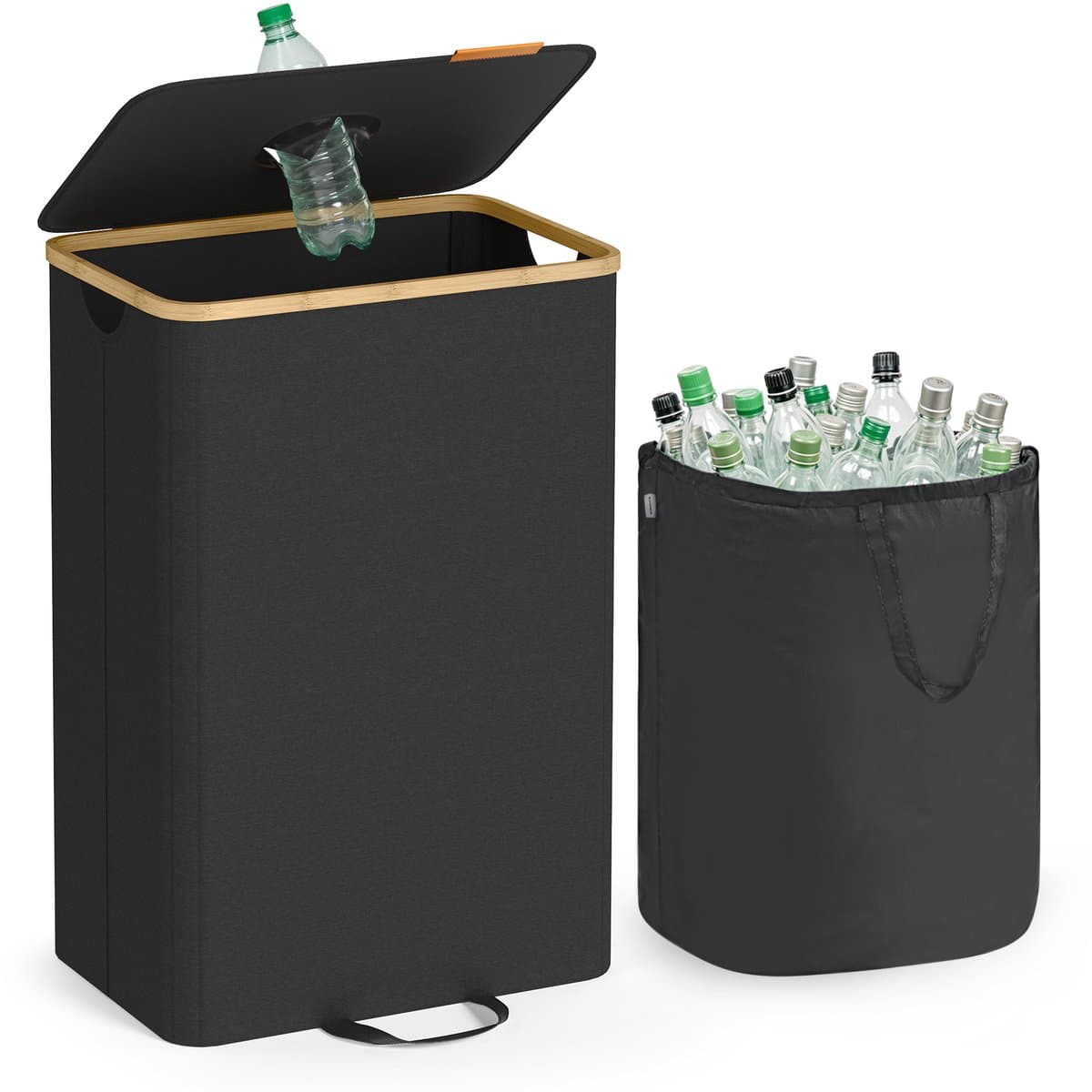 SONGMICS - Wasmand - Flessencontainer - 100 L Recyclingbak met Deksel en Binnenzak - Voor Keuken — afbeelding 1
