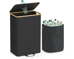 SONGMICS - Wasmand - Flessencontainer - 100 L Recyclingbak met Deksel en Binnenzak - Voor Keuken