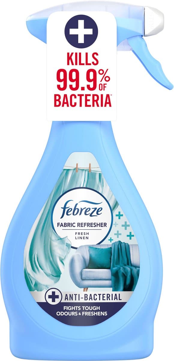 Febreze antibacteriële textielverfrisser spray, frisse linnen geur - doodt 99,9% van de bacteriën - geurverwijderaar voor moeilijk te wassen stoffen - 500 ml — afbeelding 1