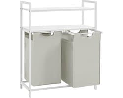 Vasagle Wasmand, wassorteerder met 2 uittrekbare en verwijderbare zakken, 2 planken, 46 l inhoud per zak, voor de wasruimte, wit