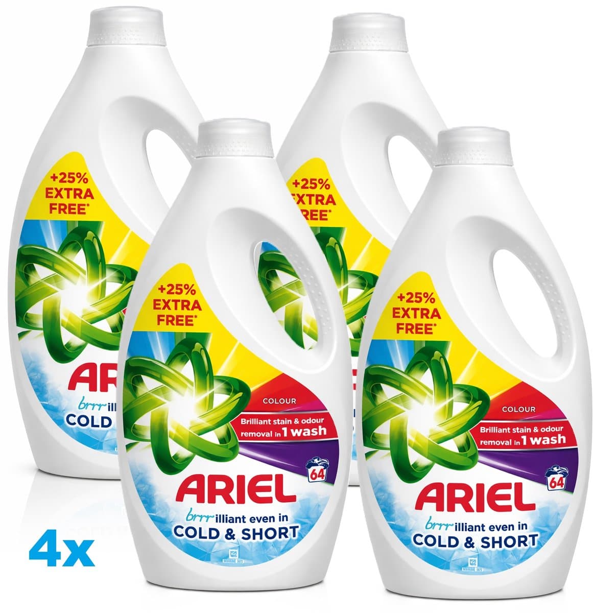 Ariel Colour Vloeibaar Wasmiddel – 4 x 64 Wasbeurten – Cold & Short – 4 x 2112ml – Voordeelverpakking – 4 stuks — afbeelding 1