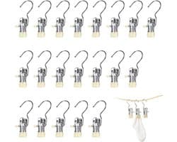 Clips - 20 stuks - 10,5x4 cm - Metalen clips - Wasknijpers - Clips die geen sporen achterlaten - Hoedenclips - Sokkenclips - Elastische clips - Opbergrek - Opbergclips - Haken - Huishoudelijke clips - Geschikt voor kledinghaken, kledingclips, hoeden