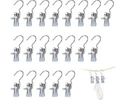 Clips - 20 stuks - 10,5x4 cm - Metalen clips - Wasknijpers - Clips die geen sporen achterlaten - Hoedenclips - Sokkenclips - Elastische clips - Opbergrek - Opbergclips - Haken - Huishoudelijke clips - Geschikt voor kledinghaken, kledingclips, hoeden