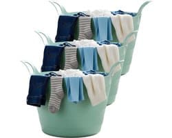 Excellent Houseware Flexibele wasmand - 3x - mintgroen - 30 liter - kunststof - 54 x 37 cm - met handvatten