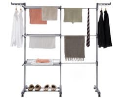 Jubbly® – Uitschuifbare Droogtoren – Inklapbaar Wasrek – Uitgerust met Wieltjes – 4 Verdiepingen – 35 meter Drooglengte – 40 kilo Draaggewicht – Wastoren Staand – Droogrek op Wielen - Grijs — afbeelding 1