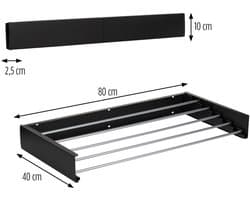 Ceruzo Wanddroogrek - 80 x 40 cm - Wasrek - Droogrek - Inklapbaar -Zwart
