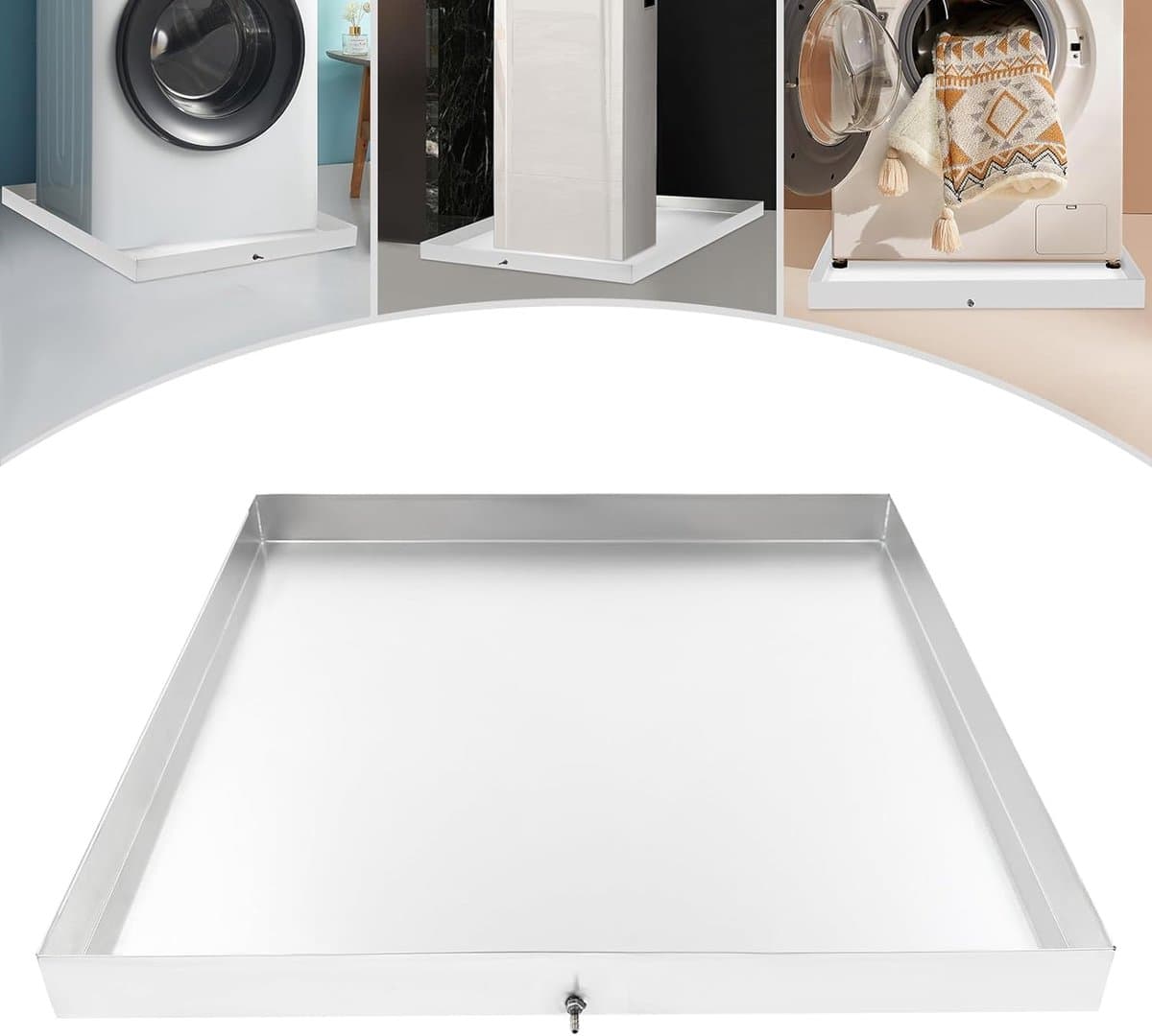 Opvangbak Wasmachine - Lekkagebak Apparaten - Water Opvang - Verhoogde Rand - 81x76x6.3cm - Zilver — afbeelding 1