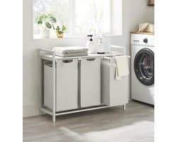 Wasmand Met 3 Vakken, Uittrekbaar Wassorteerder, Afneembaar Waszak, 3 X 38L, 92,5 X 33 X 72 Cm, Wit — afbeelding 1