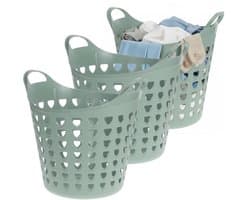 Excellent Houseware Flexibele wasmand - 3x - groen - 26 liter - kunststof - 40 x 41 cm